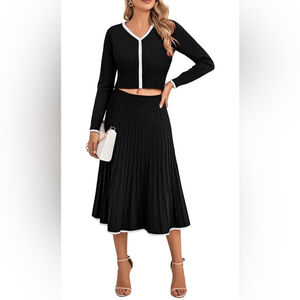 NEW Pink Queen Knit 2 Piece Sets Long Sleeve Top & Pleated Skirt Ribbed M